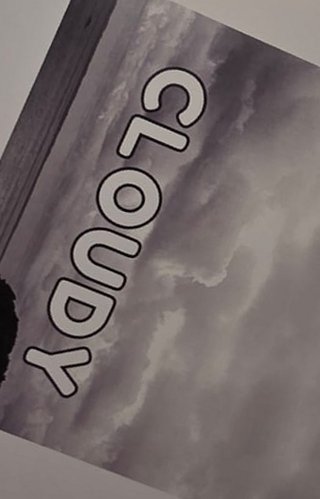 Tarjeta de weather flashcards con una foto de un cielo nublado y la palabra "CLOUDY" para enseñar vocabulario del clima en inglés.